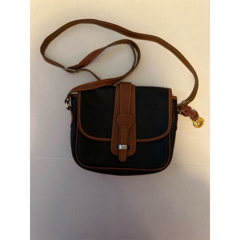 Dooney & Bourke Vintage Equestrian Crossbody Bag Navy Tan Leather - Picture 2 of 8